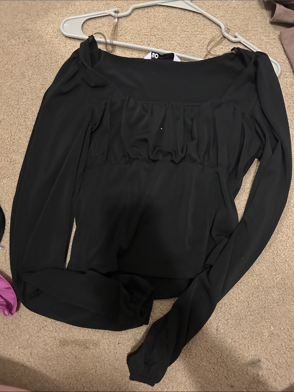 SO Black Long-Sleeve Square Neck Blouse